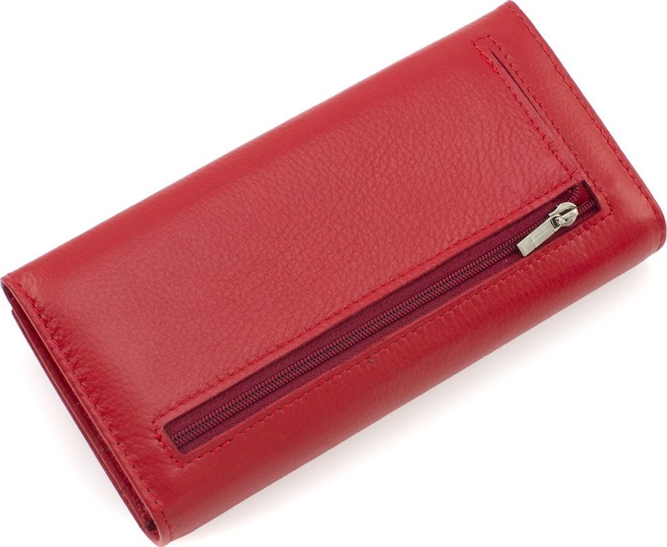 Яскравий просторий жіночий гаманець червоного кольору з натуральної шкіри Marco Coverna (17132)