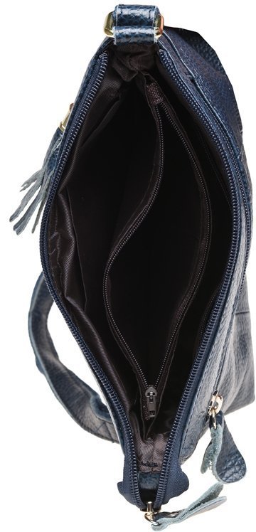 Темно-синя жіноча сумка на плече з натуральної шкіри під рептилію Keizer (15704)