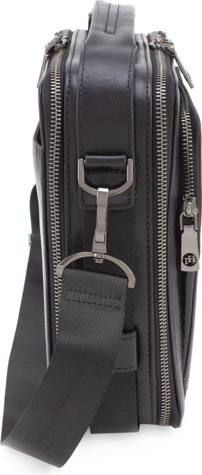Мужская сумка-барсетка черного цвета из натуральной кожи на два отделения H.T Leather (62199)