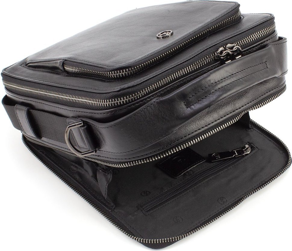 Чоловіча сумка-барсетка чорного кольору з натуральної шкіри на два відділення HT Leather (62199)