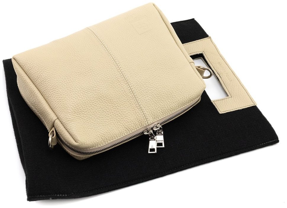 Женская кожаная сумочка крос боди Grande Pelle 102299 (бежевая) modnotak фото №10