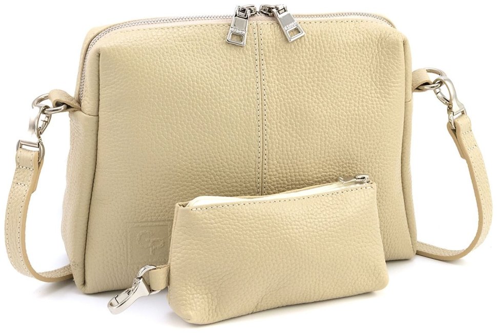 Женская кожаная сумочка крос боди Grande Pelle 102299 (бежевая) modnotak фото №2