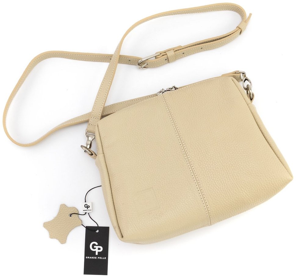 Женская кожаная сумочка крос боди Grande Pelle 102299 (бежевая) modnotak фото №7