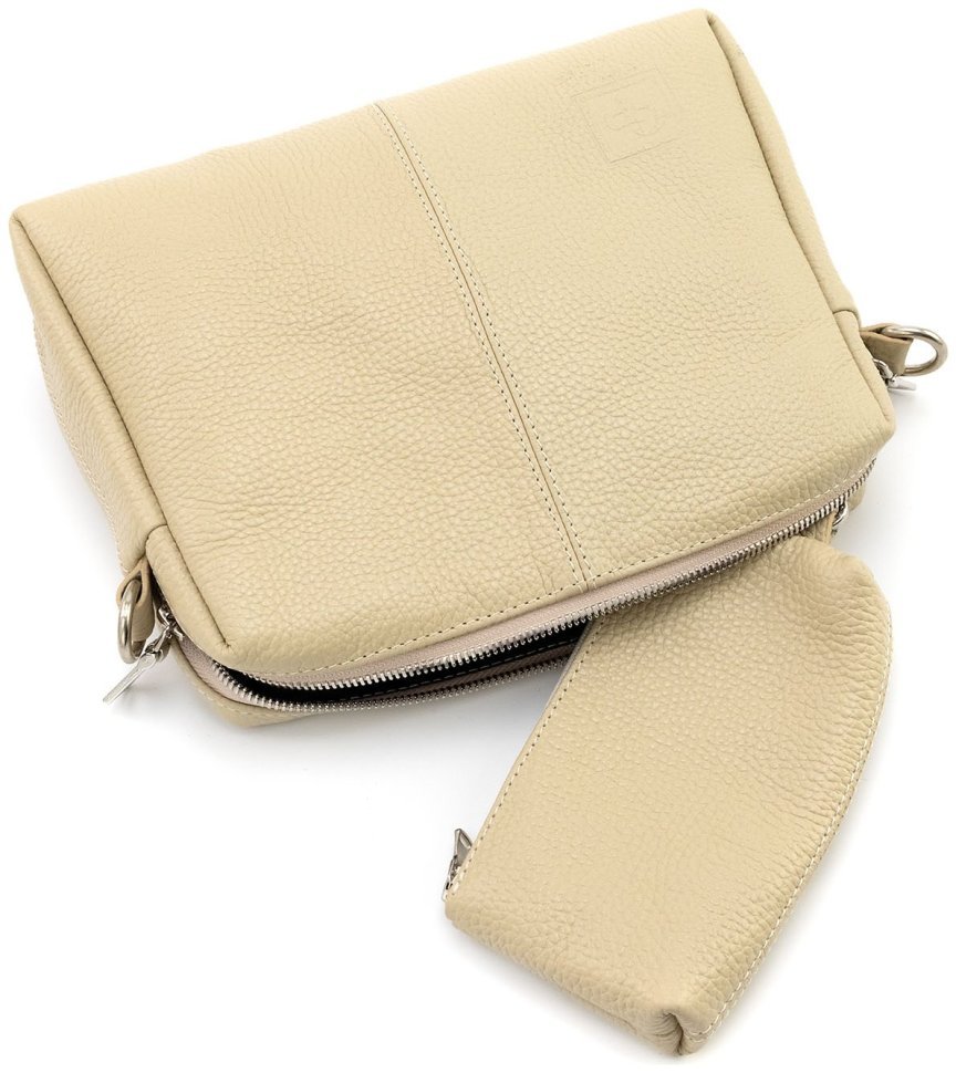 Женская кожаная сумочка крос боди Grande Pelle 102299 (бежевая) modnotak фото №9