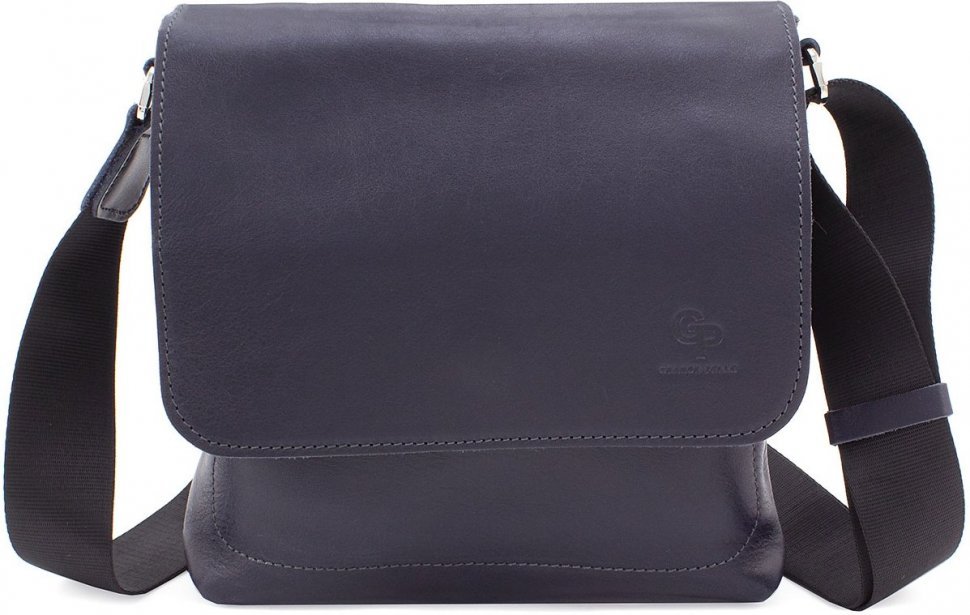 Зручна сумка-планшет з натуральної шкіри темно-синього кольору Grande Pelle (12419)