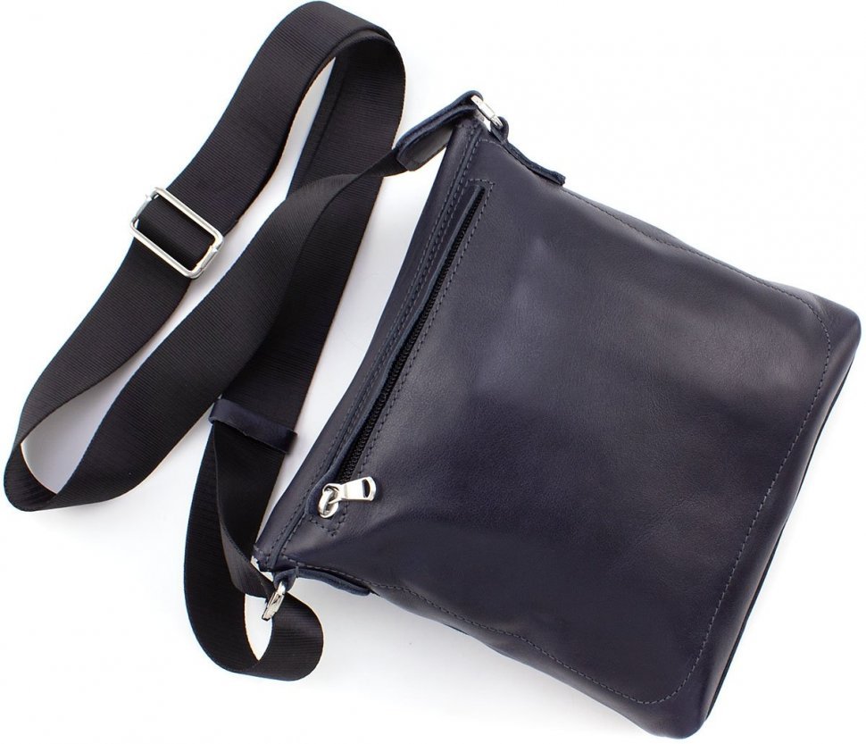 Удобная сумка-планшет из натуральной кожи темно-синего цвета Grande Pelle (12419)