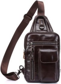 Коричневая сумка - рюкзак на одно плечо с карманами VINTAGE STYLE (14786)