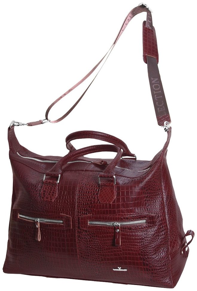 Дорожная сумка коричневого цвета из натуральной кожи кроко Vip Collection 102499 modnotak фото №3