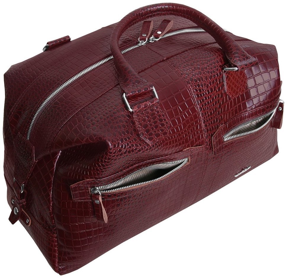 Дорожная сумка коричневого цвета из натуральной кожи кроко Vip Collection 102499 modnotak фото №6