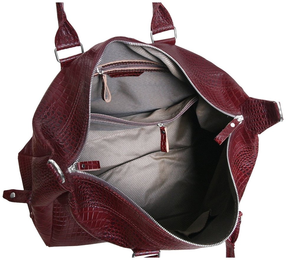 Дорожная сумка коричневого цвета из натуральной кожи кроко Vip Collection 102499 modnotak фото №8