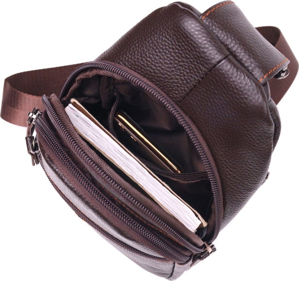 Універсальна чоловіча сумка-рюкзак із фактурної шкіри коричневого кольору Vintage (2421308)