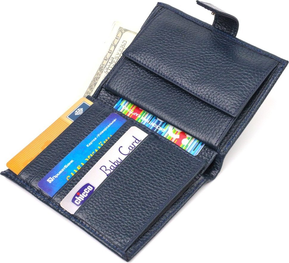 Вертикальний чоловічий гаманець середнього розміру із натуральної шкіри флотар у синьому кольорі CANPELLINI (2421735)