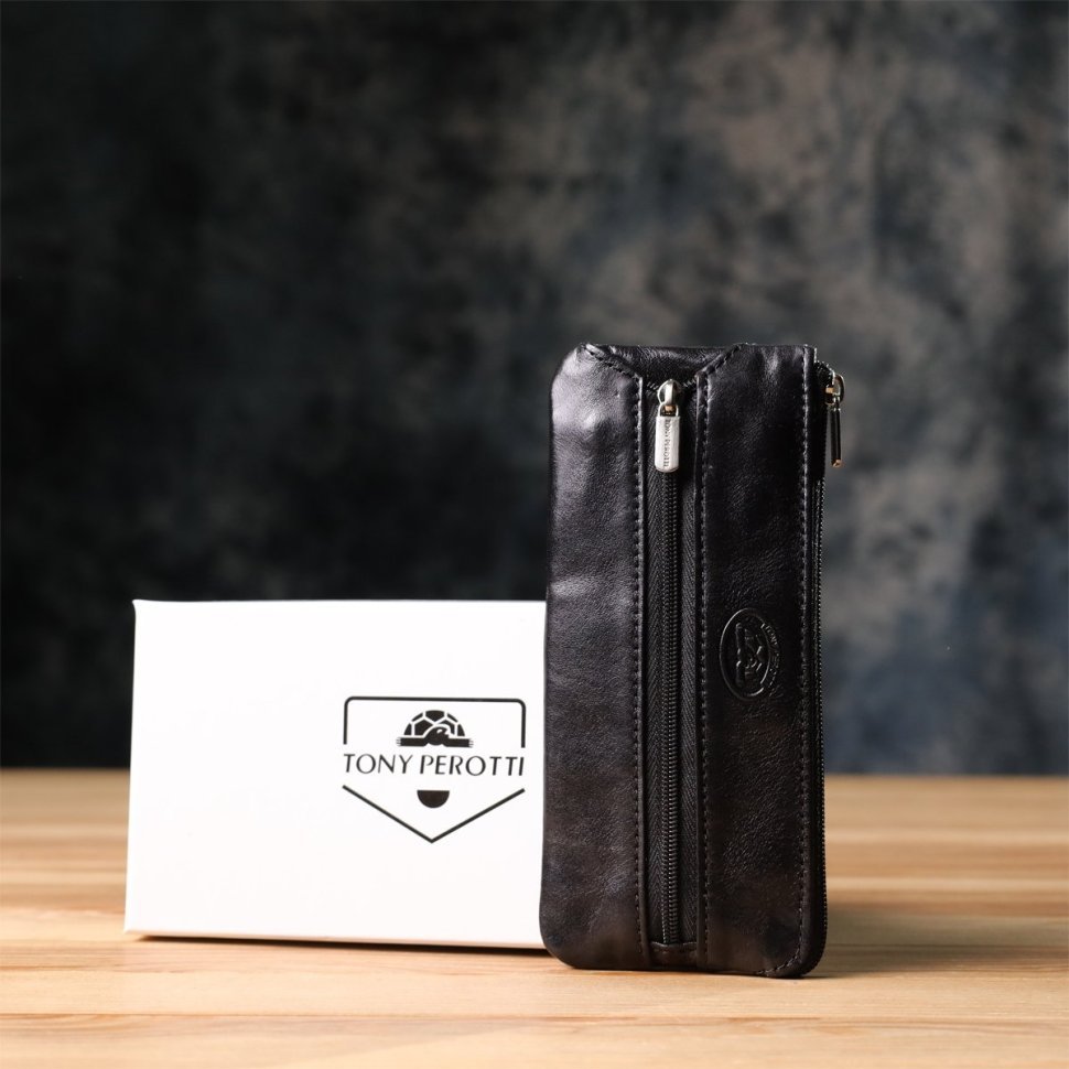 Ключница на два отделения из итальянской кожи Tony Perotti 103299 Черный modnotak фото №10