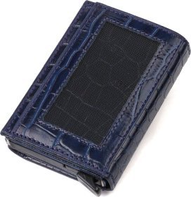 Синий картхолдер из натуральной кожи в три сложения с автоматическим механизмом CANPELLINI (2421935)