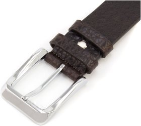 Итальянский классический ремень с хромированной пряжкой из кожи буйвола темно-коричневого цвета Gherardini 35187-GH.BRW.BUFF