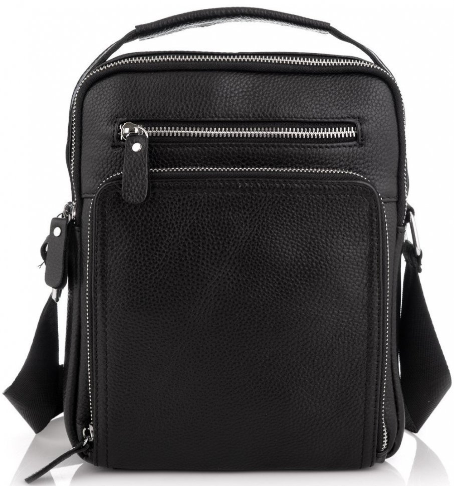 Мужская черная сумка-барсетка из натуральной кожи с выраженной фактурой Tiding Bag (15770)