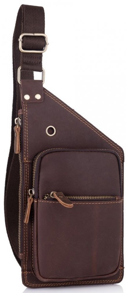 Мужской кожаный слинг коричневого цвета в винтажном стиле Tiding Bag (15840)