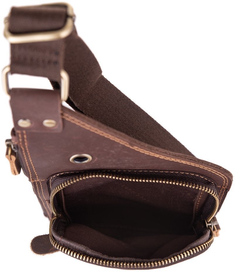 Мужской кожаный слинг коричневого цвета в винтажном стиле Tiding Bag (15840)