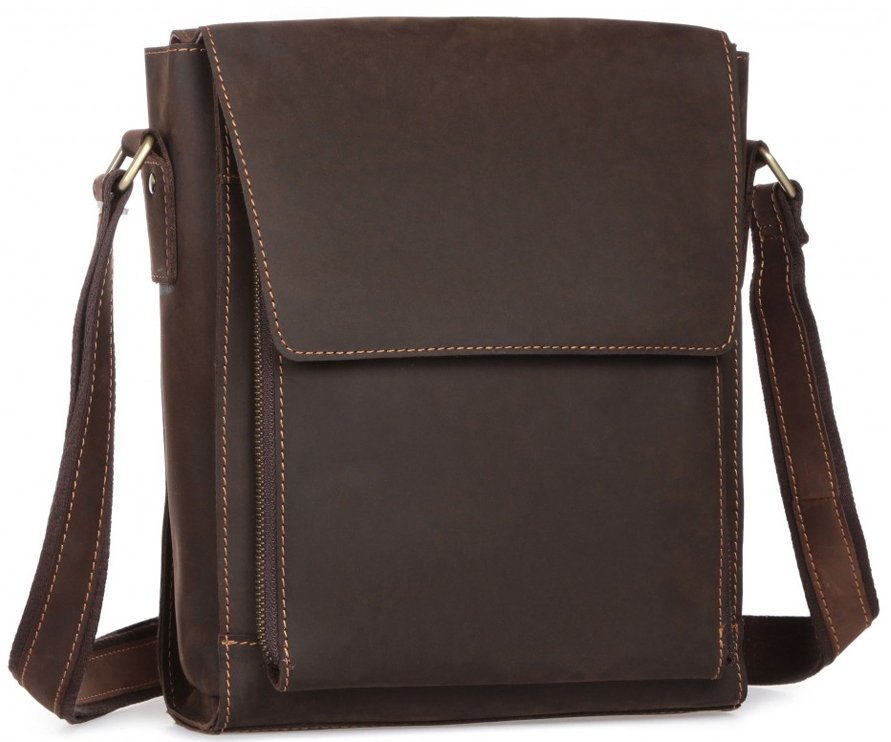 Матовая вертикальная мужская сумка-планшет из натуральной кожи коричневого цвета Tiding Bag (21563)