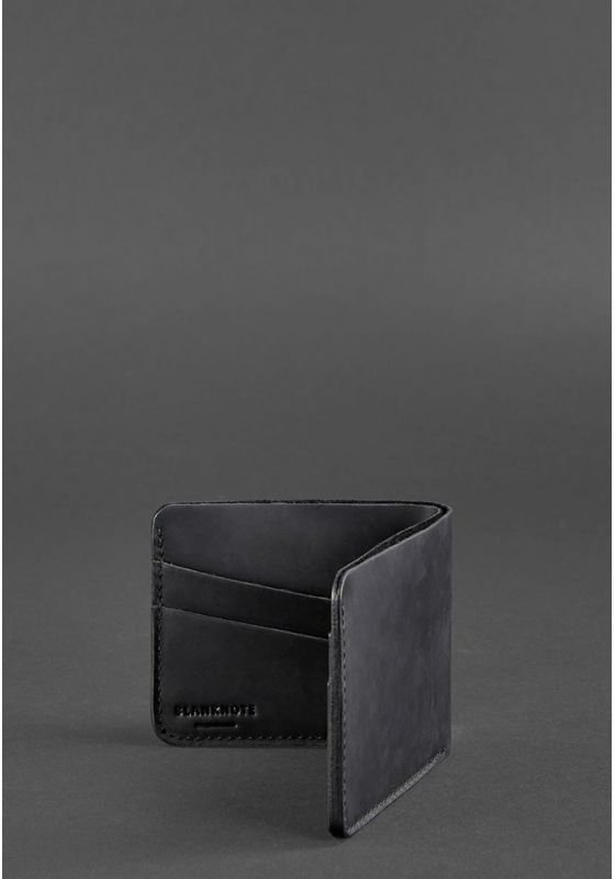 Мужское портмоне черного цвета из винтажной кожи без фиксации BlankNote (12589)