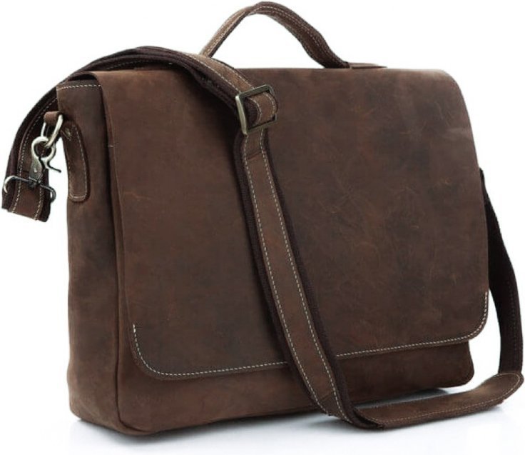 Вінтажна чоловіча шкіряна сумка великого розміру з відділенням під ноутбук Tiding Bag (15854)