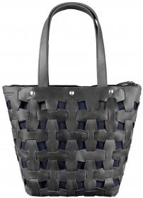 Зручна плетена сумка чорного кольору зі шкіри в стилі вінтаж BlankNote Пазл L (12771)