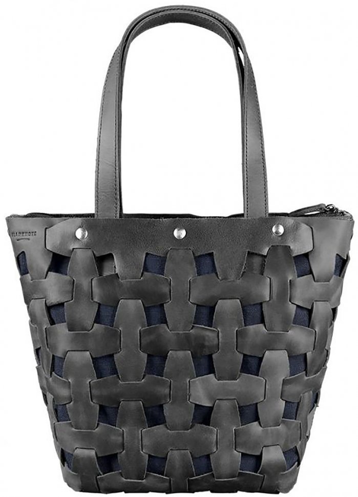 Удобная плетеная сумка черного цвета из кожи в стиле винтаж BlankNote Пазл L (12771)