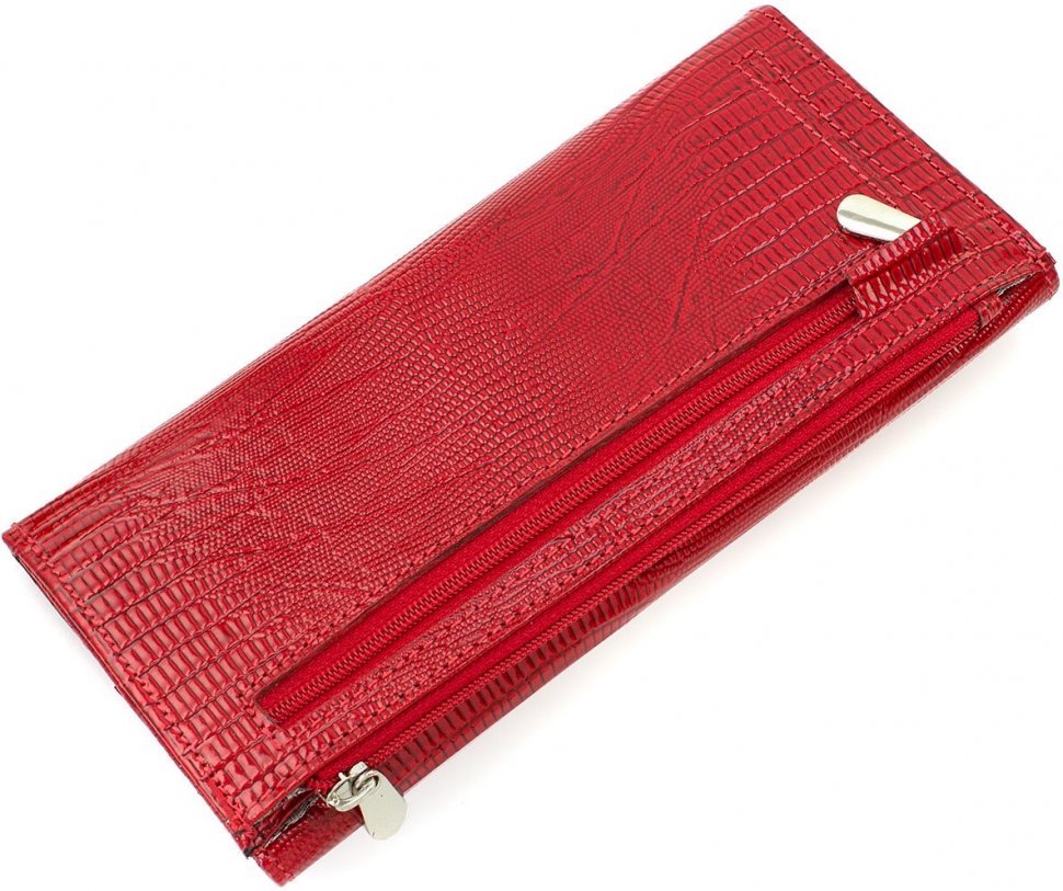Червоний жіночий гаманець з лакової шкіри з фактурою під змію KARYA (19004)
