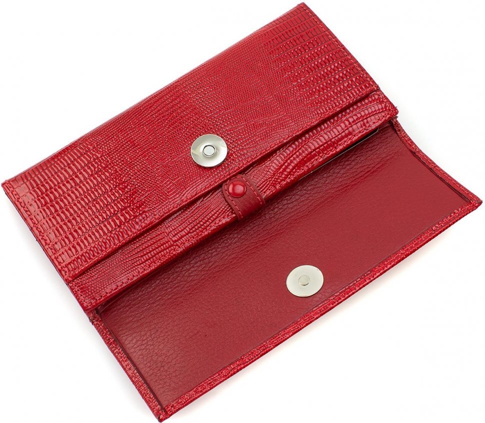 Червоний жіночий гаманець з лакової шкіри з фактурою під змію KARYA (19004)