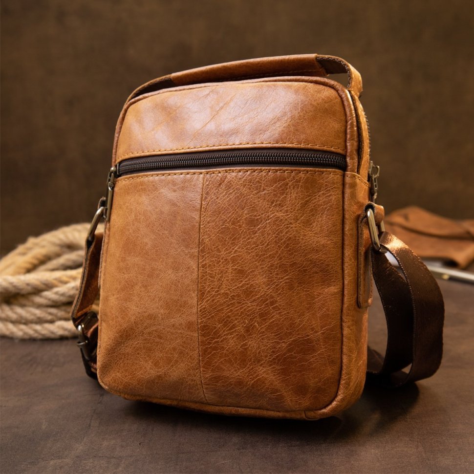 Руда чоловіча сумка-барсетка з натуральної шкіри з отвором для навушників Vintage (20416)