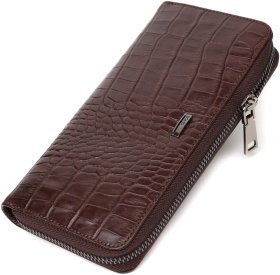 Місткий гаманець з натуральної шкіри коричневого кольору з тисненням під крокодила BOND (2421982)