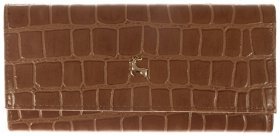 Жіночий гаманець із натуральної шкіри з фактурою під рептилію на кнопці Ashwood C05 94199 коричневого кольору
