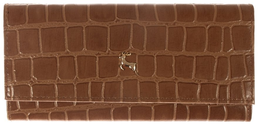 Женский кошелек из натуральной кожи с фактурой под рептилию на кнопке Ashwood C05 94199 коричневого цвета modnotak фото №1