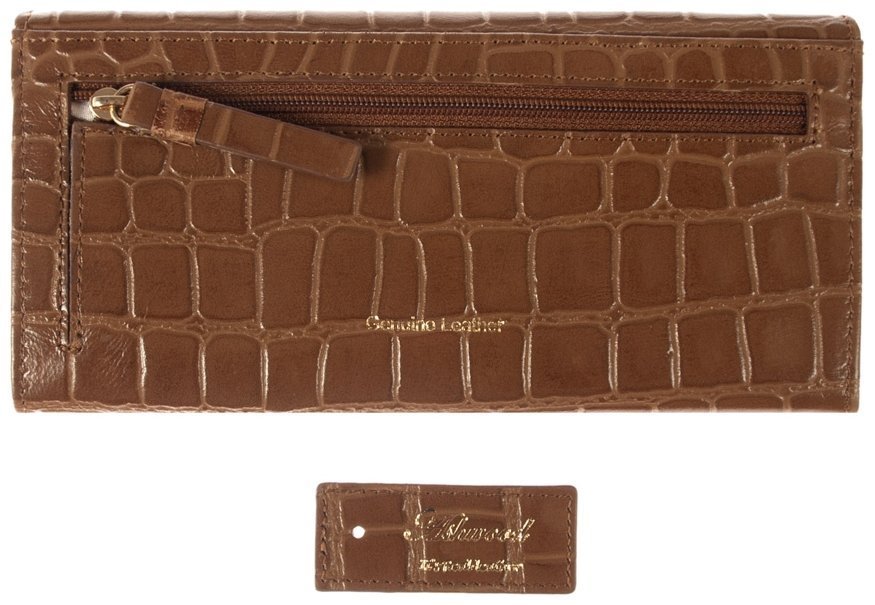 Женский кошелек из натуральной кожи с фактурой под рептилию на кнопке Ashwood C05 94199 коричневого цвета modnotak фото №2