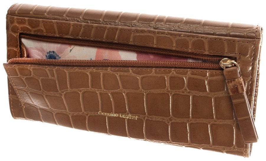 Женский кошелек из натуральной кожи с фактурой под рептилию на кнопке Ashwood C05 94199 коричневого цвета modnotak фото №6