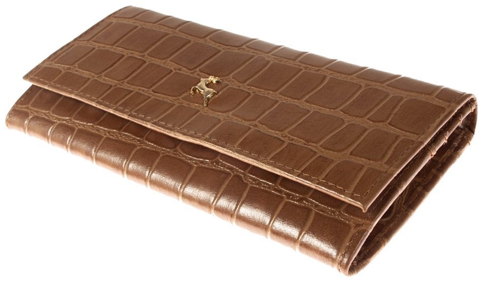 Женский кошелек из натуральной кожи с фактурой под рептилию на кнопке Ashwood C05 94199 коричневого цвета modnotak фото №10