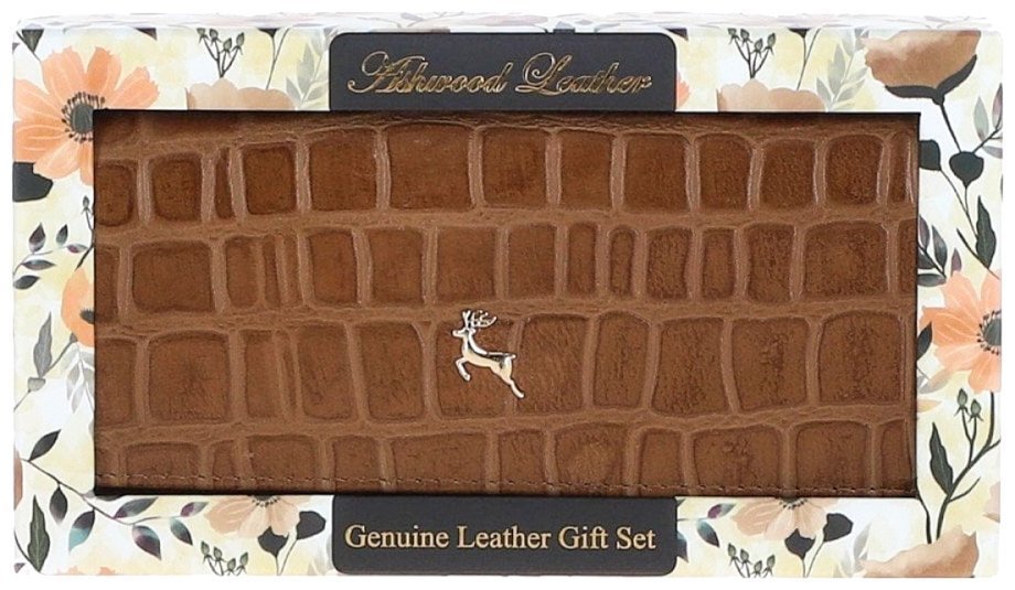 Женский кошелек из натуральной кожи с фактурой под рептилию на кнопке Ashwood C05 94199 коричневого цвета modnotak фото №13