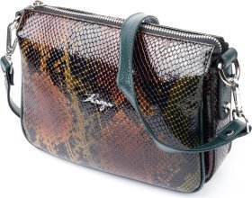 Різнокольорова шкіряна жіноча сумка-кроссбоді з фактурою під змію KARYA (2420885)