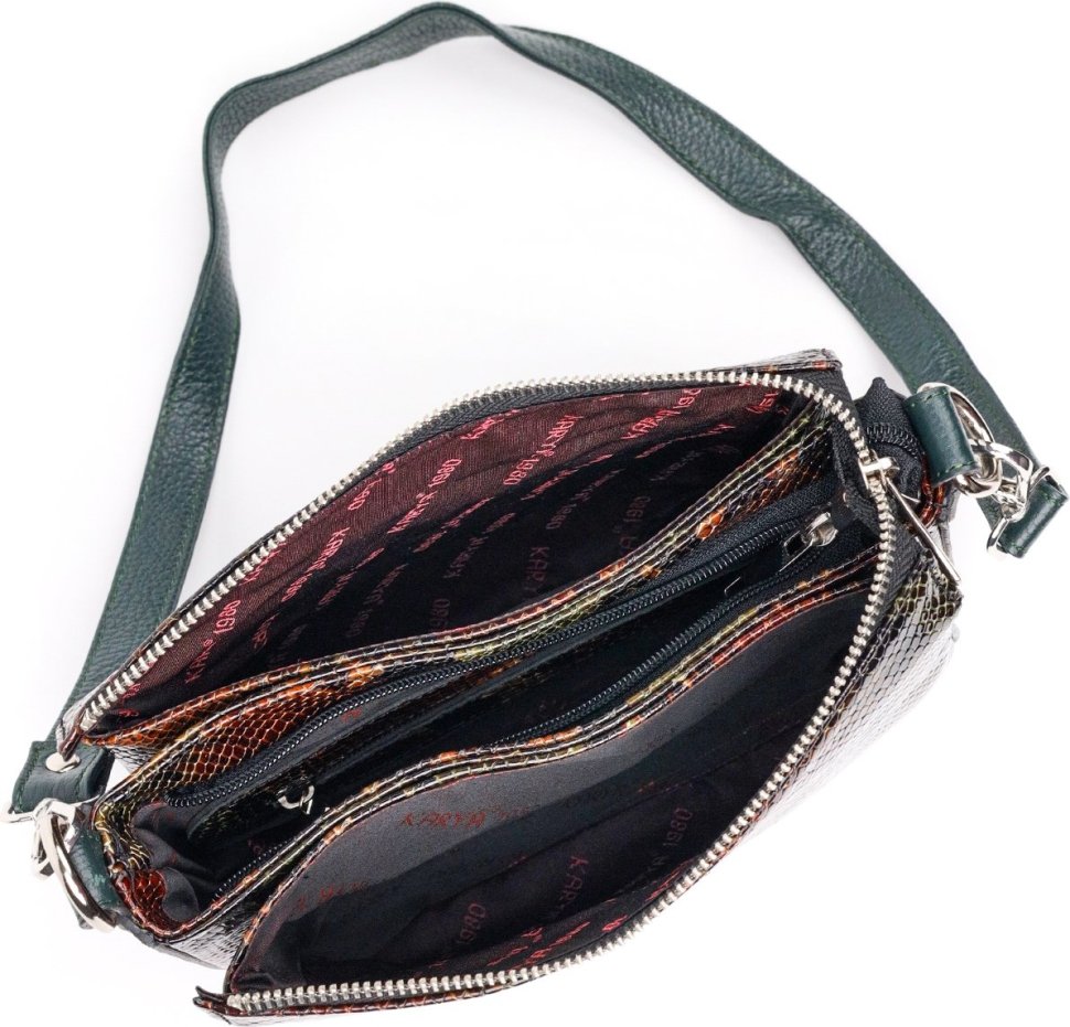 Разноцветная кожаная женская сумка-кроссбоди с фактурой под змею KARYA (2420885)