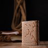 Бежевый карманный картхолдер из натуральной фактурной кожи под змею KARYA (2420985) - 9