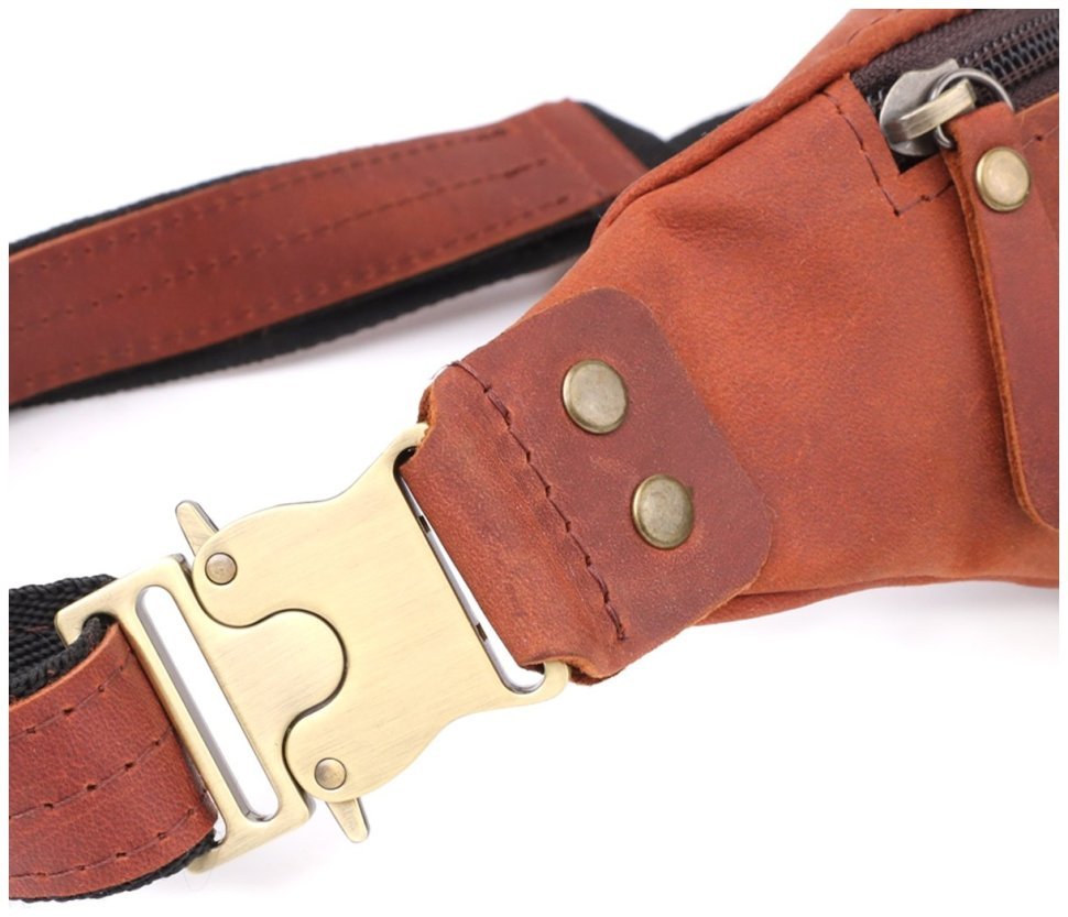 Стильная мужская сумка на пояс из винтажной кожи рыжего цвета Shvigel 95099 modnotak фото №5