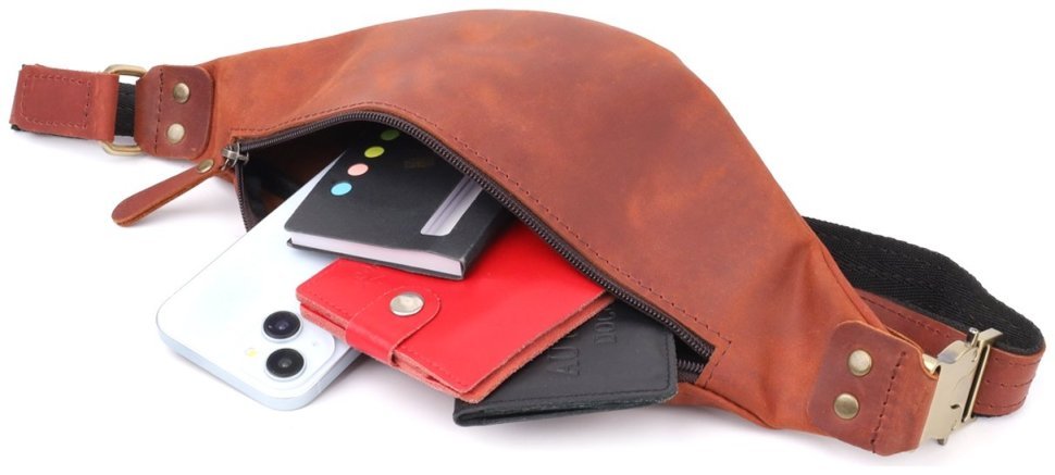 Стильная мужская сумка на пояс из винтажной кожи рыжего цвета Shvigel 95099 modnotak фото №7