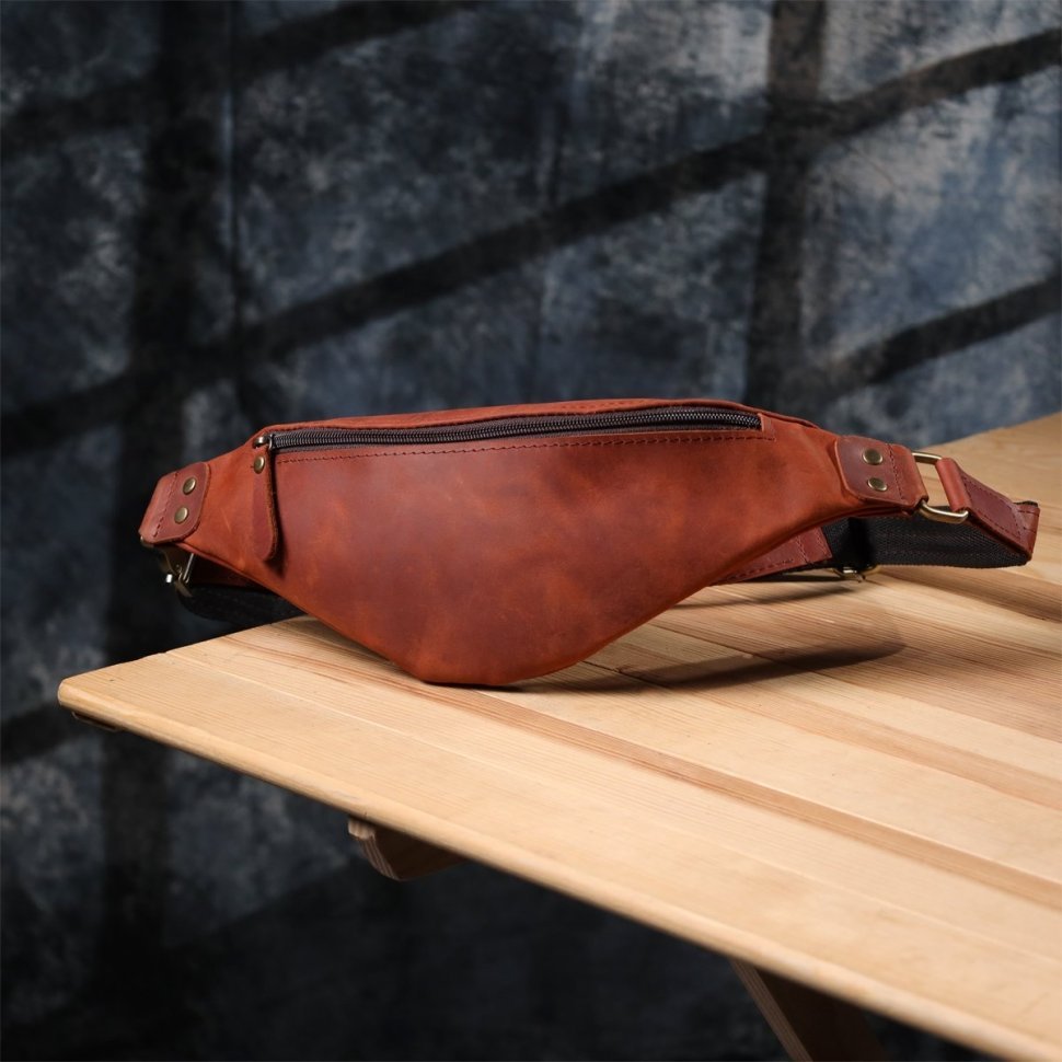 Стильная мужская сумка на пояс из винтажной кожи рыжего цвета Shvigel 95099 modnotak фото №8
