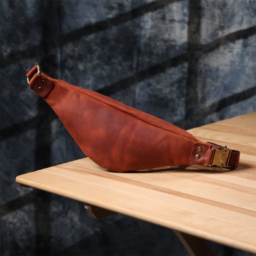 Стильная мужская сумка на пояс из винтажной кожи рыжего цвета Shvigel 95099 modnotak фото №9