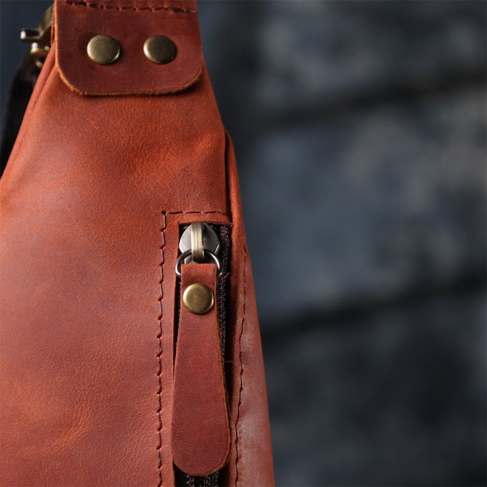 Стильная мужская сумка на пояс из винтажной кожи рыжего цвета Shvigel 95099 modnotak фото №10