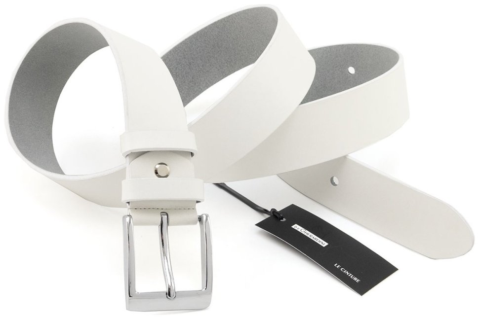Белый брючный ремень из натуральной качественной кожи с серебристой пряжкой Gherardini (35523) фото №3 Белый брючный ремень из натуральной качественной кожи с серебристой пряжкой Gherardini (35523) modnotak фото №3