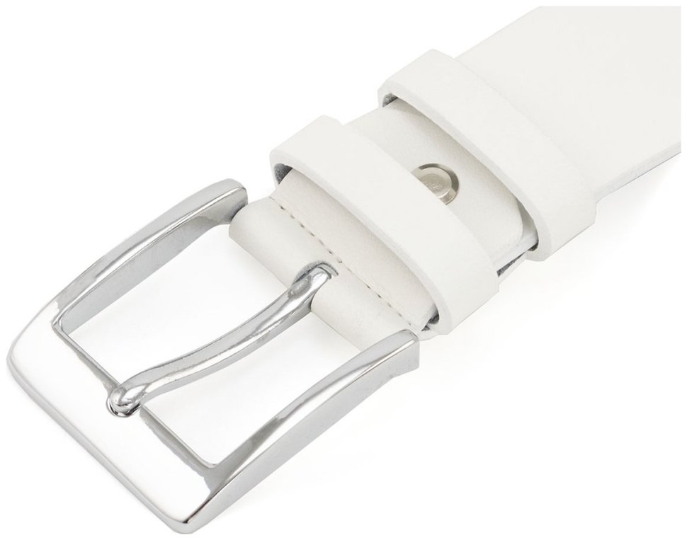 Белый брючный ремень из натуральной качественной кожи с серебристой пряжкой Gherardini (35523) фото №2 Белый брючный ремень из натуральной качественной кожи с серебристой пряжкой Gherardini (35523) modnotak фото №2