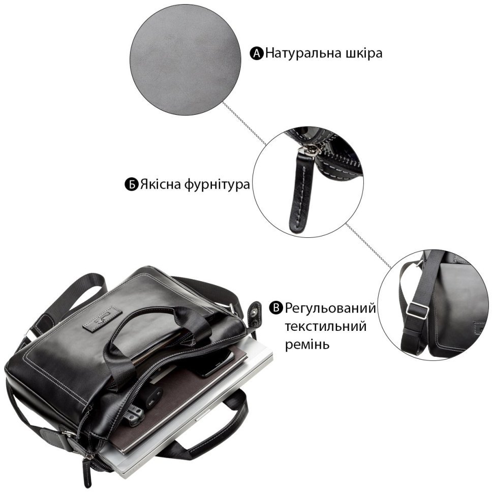 Чорна чоловіча сумка під ноутбук та документи з гладкої шкіри SHVIGEL (2411107) modnotak фото №8