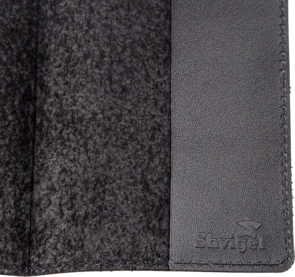 Кожаная классическая обложка на паспорт черного цвета с надписью SHVIGEL (2413977)