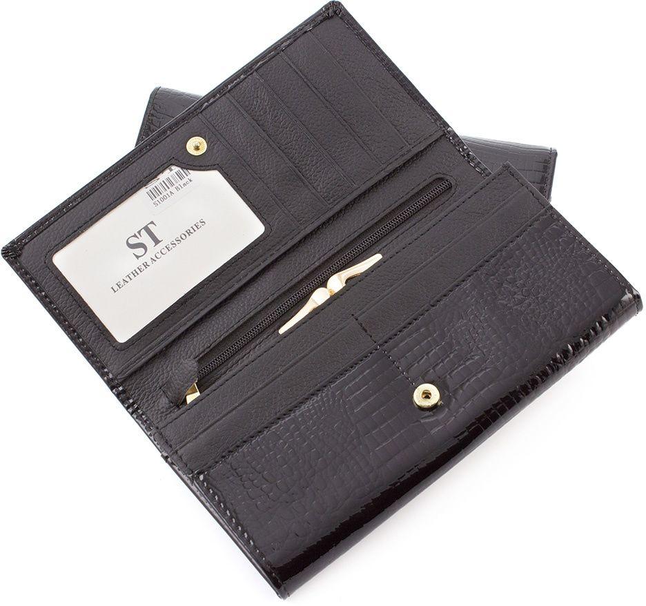 Женский кошелек черного цвета в лаке ST Leather (16306)